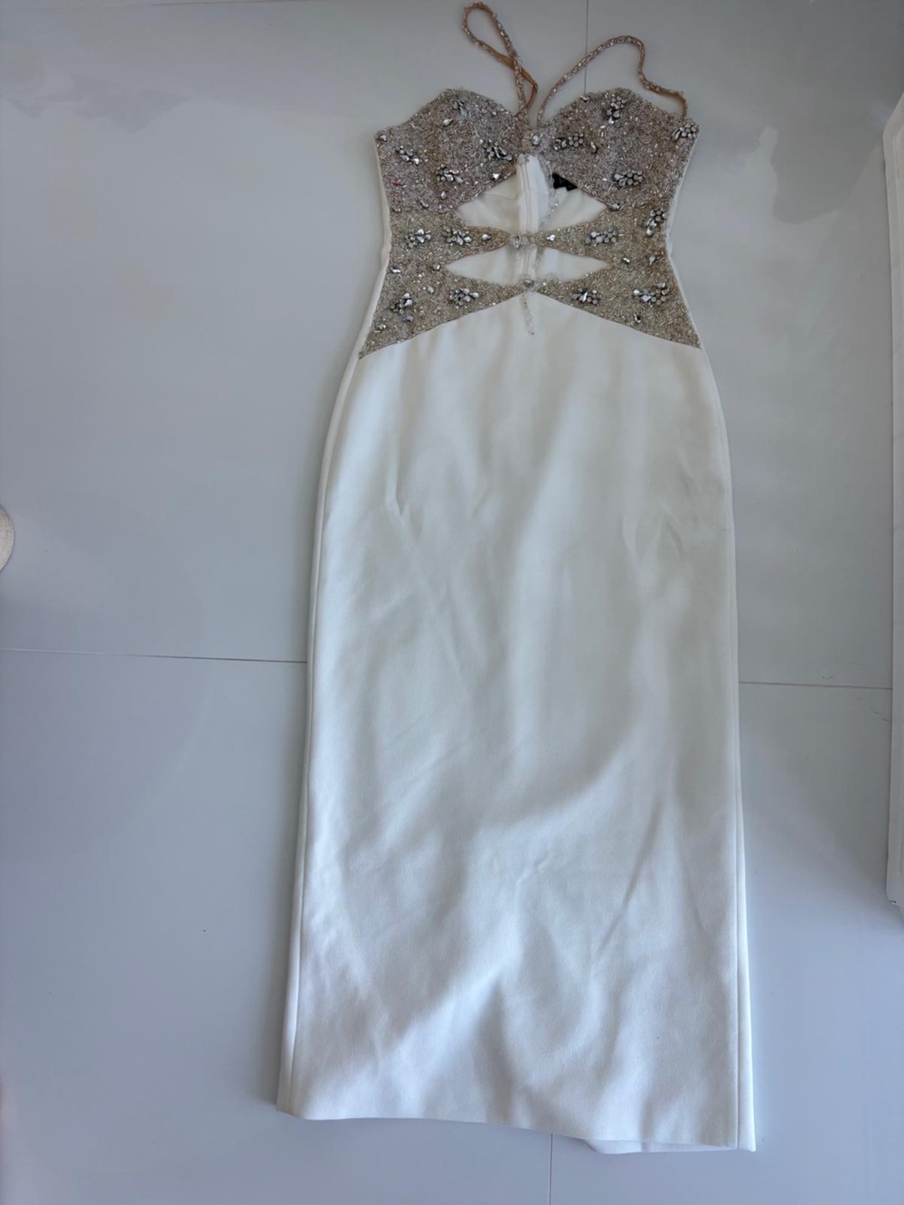 White Embellished V-Neck Bodycon Dress
